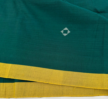 ShopNaya Exclusive | Handwoven | Pure Cotton Saree | Jamdani Weave | No Blouse | Forest Green | Silver Zari | Ships from California
